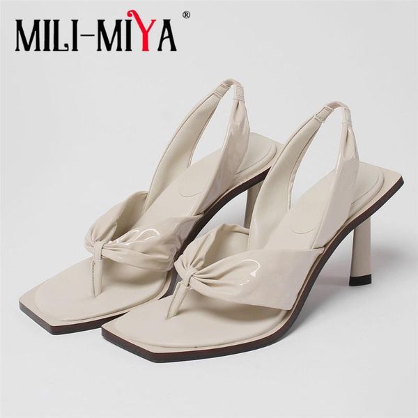 

sandals mili-miya fashion summer women pinch back strap thin high heel pleated square peep toe ladies party casual shoes, Black