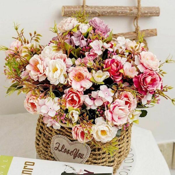 

decorative flowers & wreaths artificial flower rose small bouquet fake mariage wedding decoration road lead home decor flores artifici