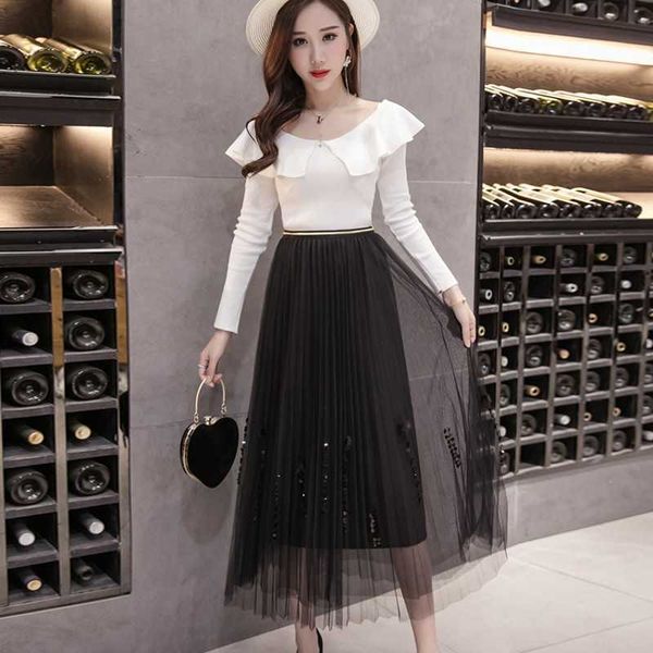 

women maxi long skirt soft tulle skirts elastic waist wedding party boho vintage summer faldas saia 210601, Black