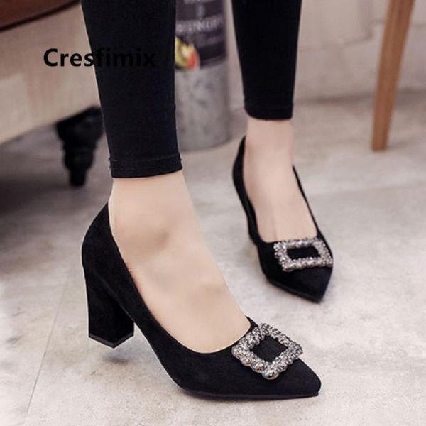 

cresfimix bombas de mujeres women fashion comfortable office square heel shoes lady casual party heels a5344 dress, Black