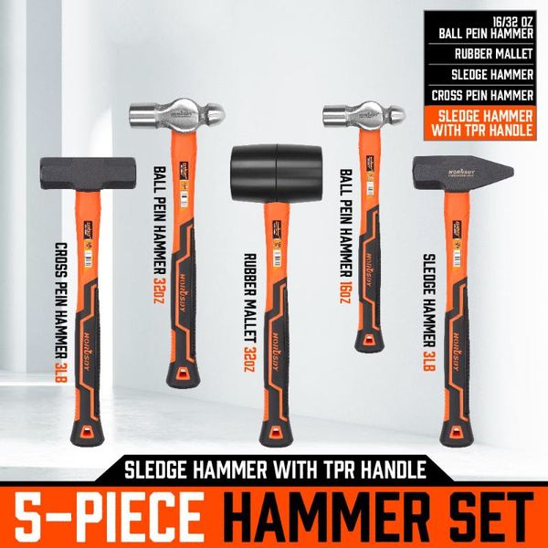 

hand tools 5pc nail roofling hammer in one set household plastic handle distressing tool home use repairing kit