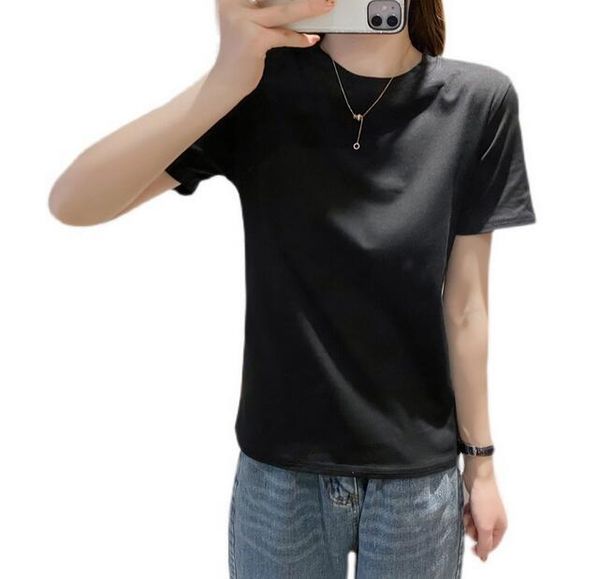 

women's t-shirt short-sleeved round neck solid color casual, White