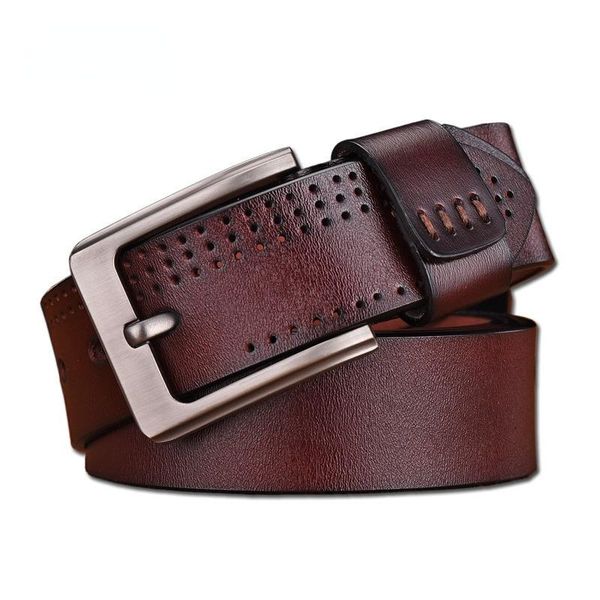 

belts fashion men's leather belt retro versatile woven hollow out two-layer cowhide male trouser waistband, Black;brown