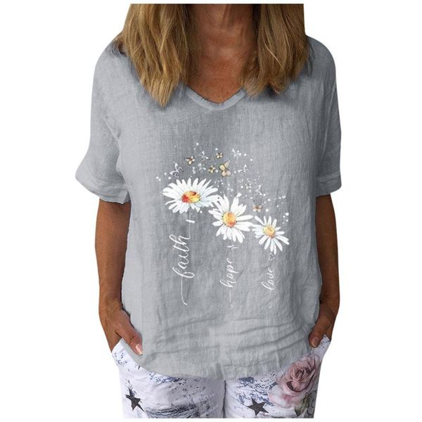 

women's t-shirt stylish printed t-shirts summer shirts casual short sleeve blusas female sunflower o neck tunic plus size chemise, White
