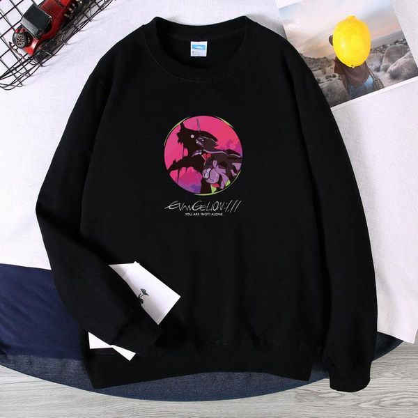 

ayanami rei ikari shinji asuka langley soryu japan anime print sweatshirt mens pullover street harajuku men ulzzang men's hoodies & swe, Black
