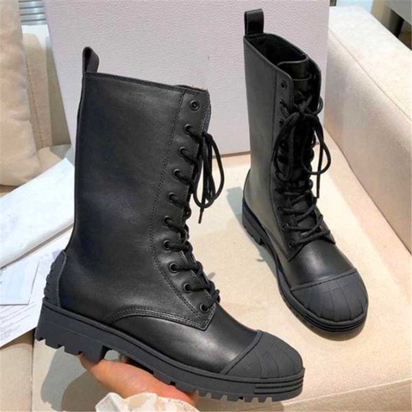 

boots splice short vintage shell toe motorcycle metal decoration lace-up leather mid-tube women shoes, Black