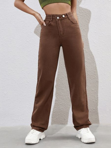 

high waist straight leg jeans 97ym#, Blue