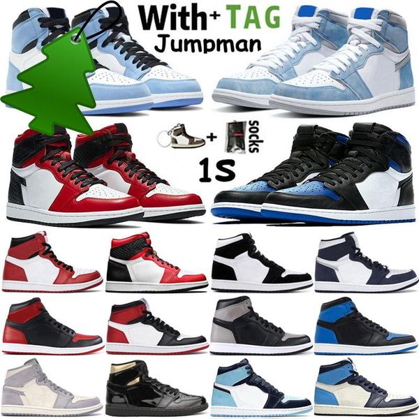 

2022 factory _footwear jumpman 1 og 1s mens basketball shoes hyper royal university blue lucky green obsidian unc dark mocha men, Black