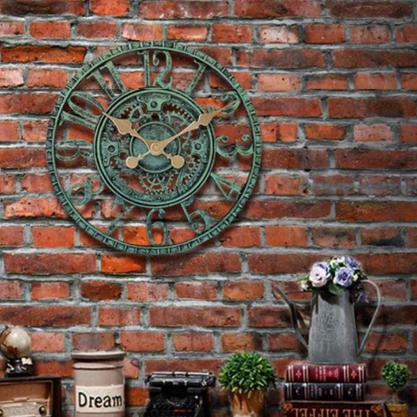

inch retro wall clock garden waterproof decorative clocks decor big battery operated for kitchen living room