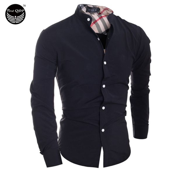 

luxury brand polos and casual dress shirts wholesale- 2016 men's fashion shirt classic plaid stitching camisa masculina, White;black
