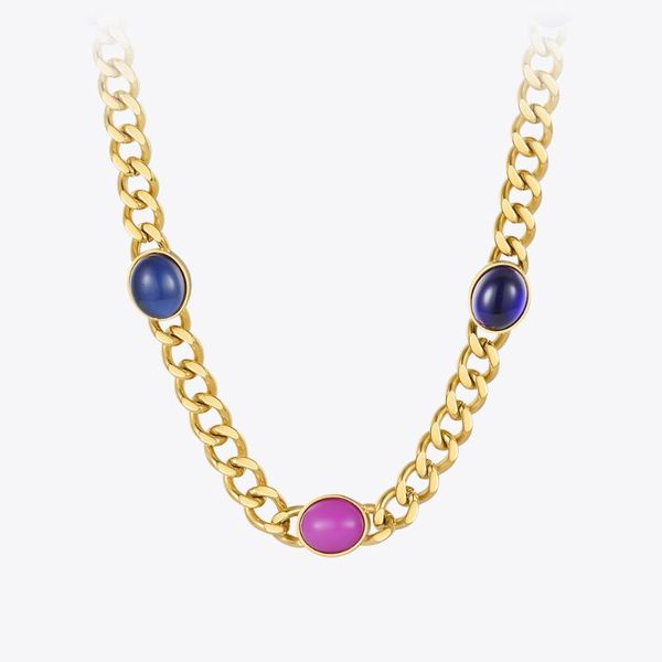 

pendant necklaces enfashion vintage rainbow stone necklace for women stainless steel fashion jewelry choker summer gold color p213257, Silver