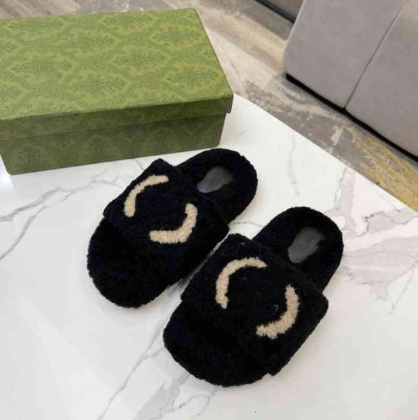 

slippers designers women slides flat plush sandals fashion winter snow fur slipper house outdoor size 35-41, Black