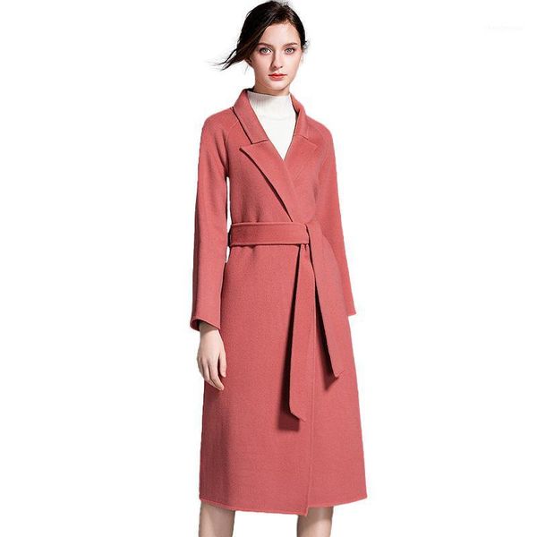

women's wool & blends 2021 arrivals female coat winter jackets long real cashmere outwear belt soft warm overcoat s8736, Black