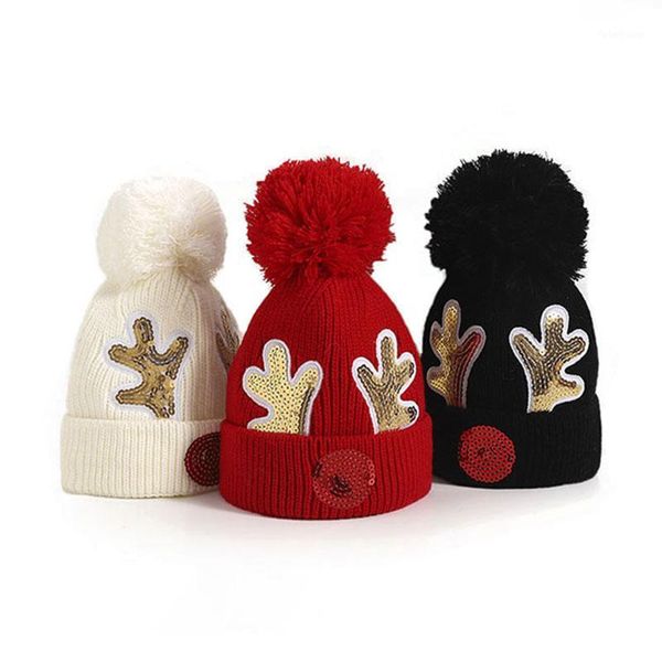

caps & hats baby knitted hat cute christmas elk autumn winter warm kids big hair ball wool cap girls boys accessories 2-5y1, Yellow