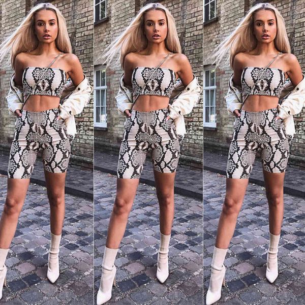 

stylish sports suit 2021 snake print tracksuits bra shorts sportswear, Gray