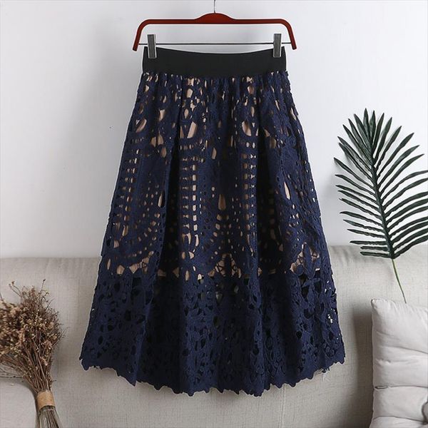 

autumn winter high waisted women skirts a line lace zipper waist mori girl, Black