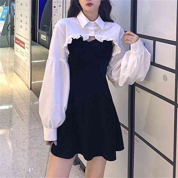 

elegant party dress women long sleeve sweet empire high street mini gothic y2k korean summer female outfits 210429, Black;gray