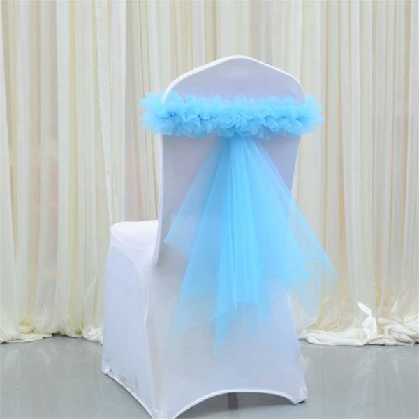 

organza chair sash ruffled hood decoration with elastic many colors bow sashes