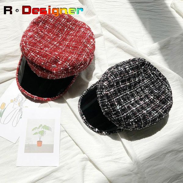 

berets summer women's small fragrant wind beret flat navy hat korean version of the net red star with same black plaid, Blue;gray