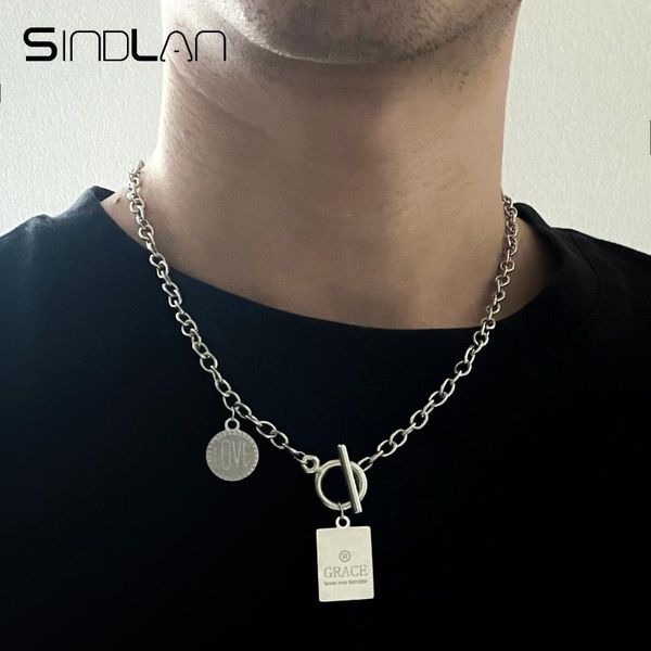 

pendant necklaces sindlan one piece punk silver color chain necklace for couple kpop stainless steel paired thing male emo fashion jewelry