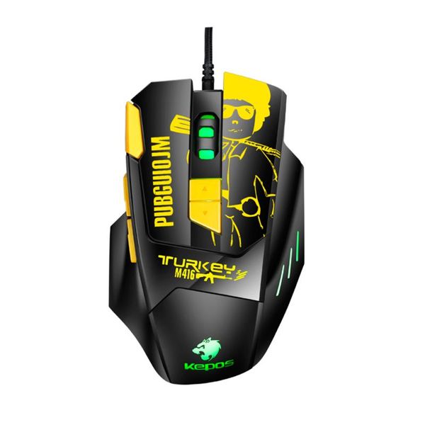 

mice wired gaming mouse ergonomic 8 programmable buttons 800/1200/1600/2400/3600/4800dpi 6-color breathing light, yellow