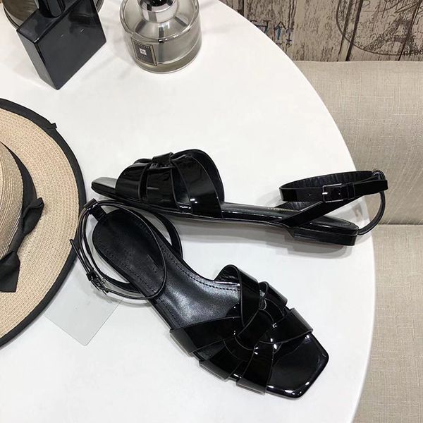 

letter designer flat heel sandals weave genuine real leather ankle strap, Black
