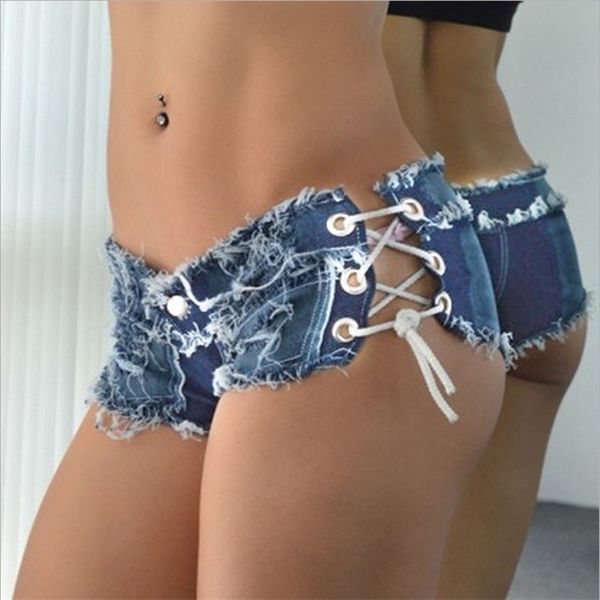 1 stücke Womens Sexy Jeans Denim Shorts Sommer Mode Reine Baumwolle Schnürung Super Damen Skinny Kurze Junge Frauen 210724