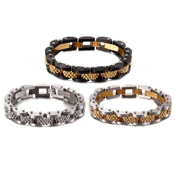 

gold black stainless steel biker bicycle bracelet male 11mm hiphop mens bike watch strap bracelets bangles for men jewelry link, chain