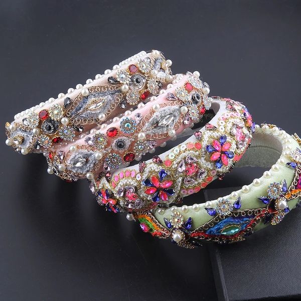 

new personality european bohemia style luxury colorful rhinestones headband baroque crystal thick sponge hair bnad women, Silver