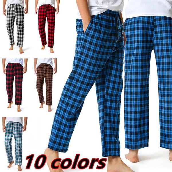 

men's pants 2021 cotton super soft flannel plaid pajama yoga home trousers, Black