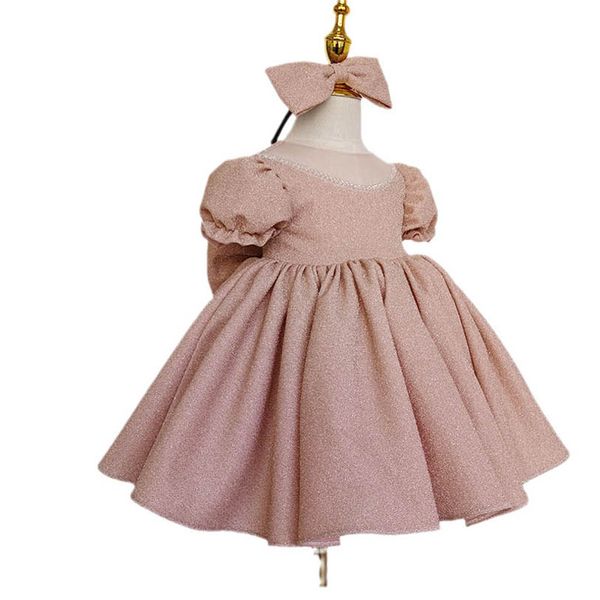 

girls dresses children clothing kids clothes 1st birthday dress for baby girl princess sleeve glisten formal bows headbands 2pcs b8536, Red;yellow