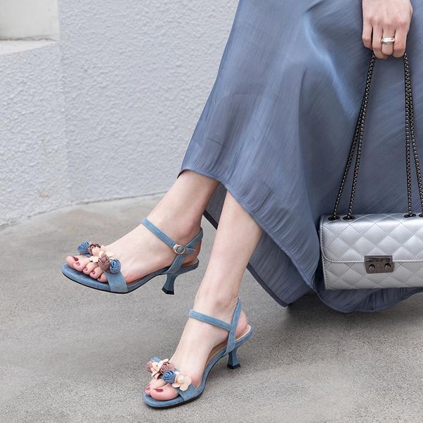 

sandals 2021 leather sheep skin high heels women's shoes, Black