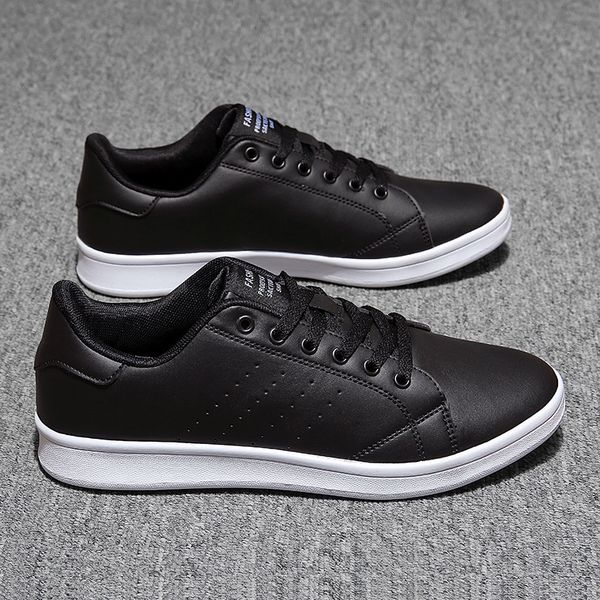 

fashion men sneakers leather casual shoes lac-up mens trainers lightweight walking shoes lovers couples zapatillas hombre black