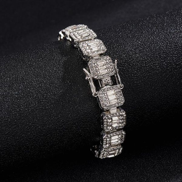 

link, chain fashion 12mm square baguette cubic zirconia anklet bangle icd out 1 row tennis hip hop braclet full iced jewelry gifts, Black