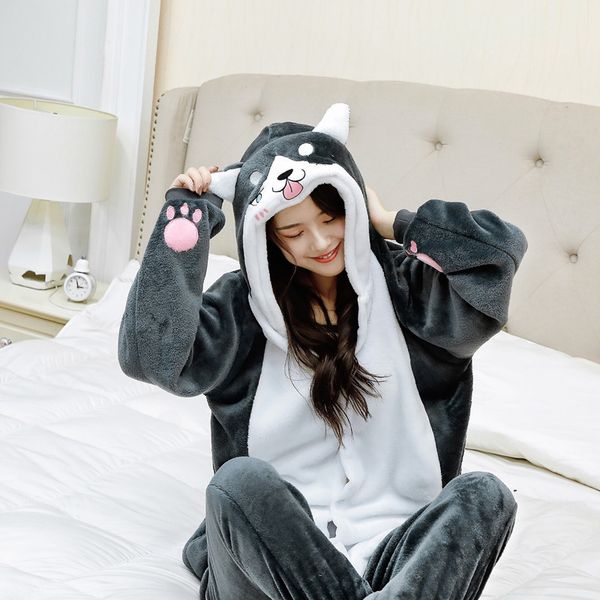 

set kigurumi women men animal corgi pajamas flannel cartoon dog cosplay onesie corgi warm winter pijama, Black;red