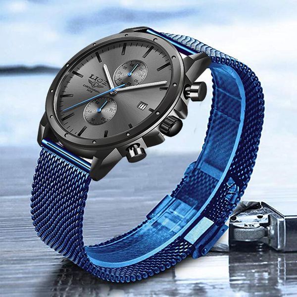 

wristwatches 2021 lige blue casual mesh belt fashion quartz gold watch mens watches waterproof clock relogio masculino, Slivery;brown