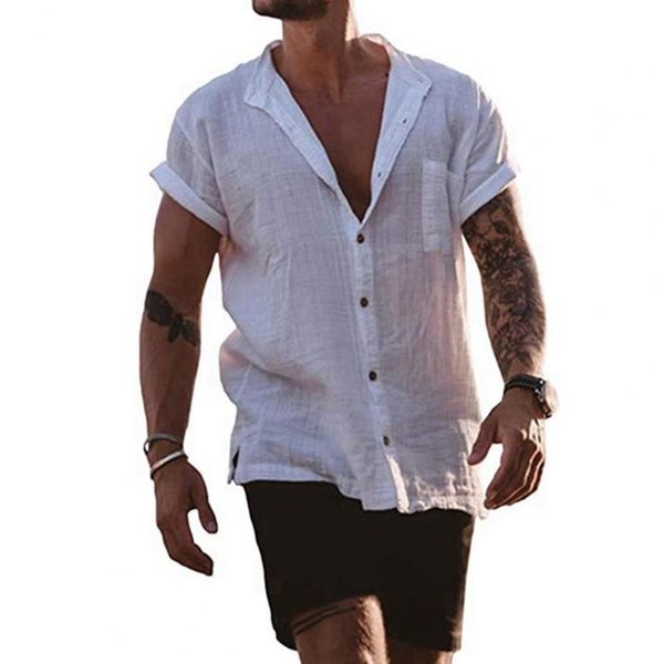 

men's casual shirts blouse cotton shirt loose short sleeve tee summer 2021 handsome men plus size -4xl, White;black