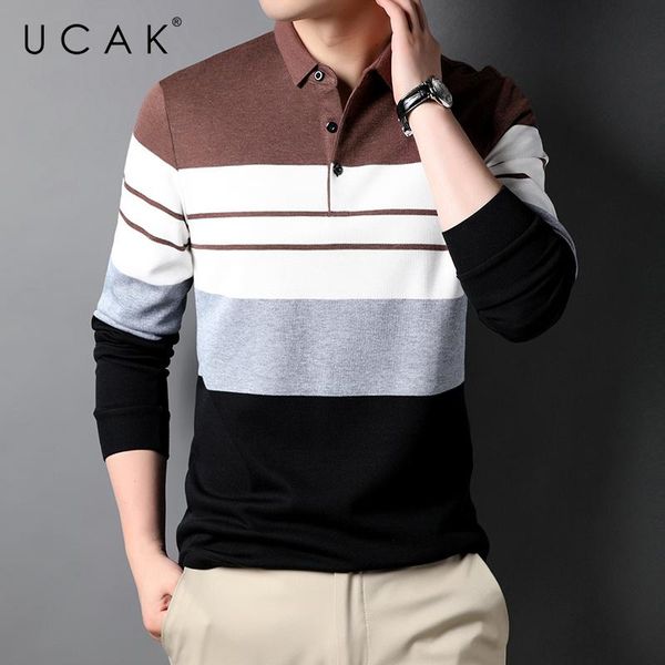

men's t-shirts ucak brand classic casual cotton turn-down collar t shirt men clothes autumn arrivals streetwear long sleeve u5683, White;black