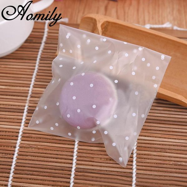 

gift wrap aomily 100pcs/set 3 sizes white dots plastic christmas bag transparent frosted opp party wedding cookie candy packing