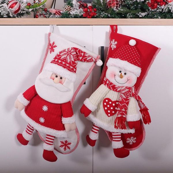 

christmas decorations 2 pcs stockings, xmas fireplace socks candy gift bag tree hanging ornaments decoration old man + snowm