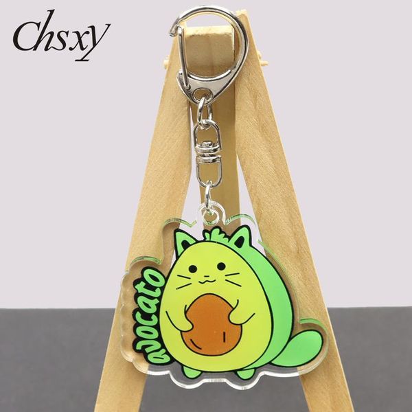 

keychains fruit avocado cat acrylic keychain funny and cool key chain double-sided car bag keyring jewelry accessories gifts, Silver