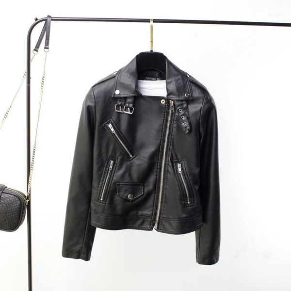 

spring autumn pu faux leather jacket women white black zipper slim short biker jackets coat female outwear lapel collar1