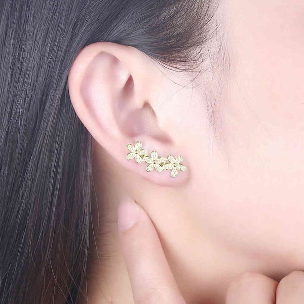 

fashionable sterling silver 925 flower earrings women's zircon, Golden
