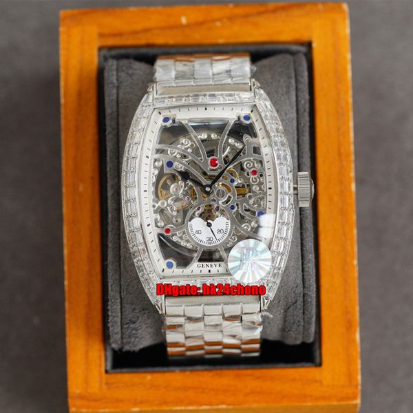 Relógios de Luxo RRF Cintrée Curvex 8880 B SG Diamante Caso Automático Mãos Mecânicos Assista Esqueleto Dial Aço Inoxidável Pulseira Pulseiras Pulso de Pulso