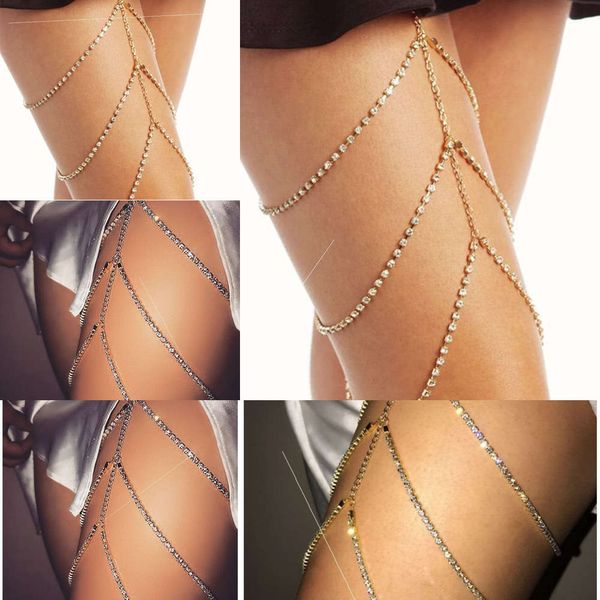 

fashion accsori personalized nightclub body simple 2019 drill multi leg chain, Red;blue