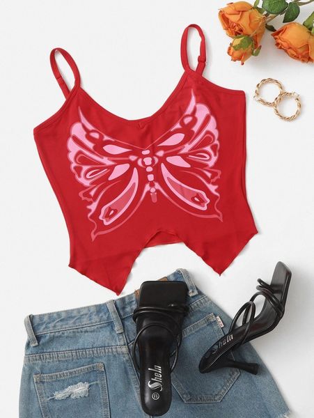 

butterfly print crop cami n7bl#, White