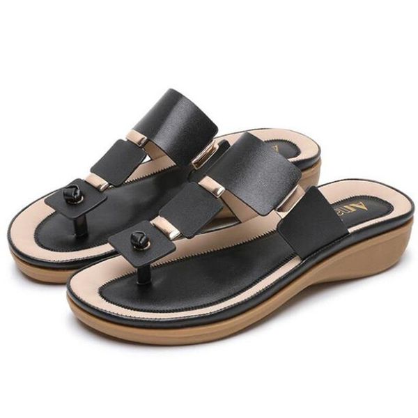 

fashion women slippers flip flops summer beach shoes wedges slides girls flat sandals bohemian casual and, Black
