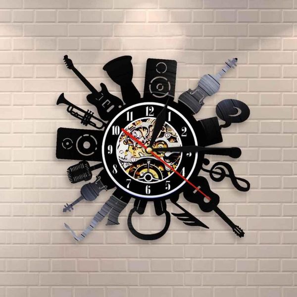

wall clocks acoustic electric guitar art decor clock punk rock n roll heavy metal music record band gift