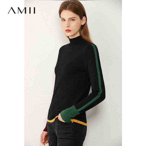 

amii minimalism autumn womens sweater fashion contrasting color design turtleneck women pullover female 12030375, White;black