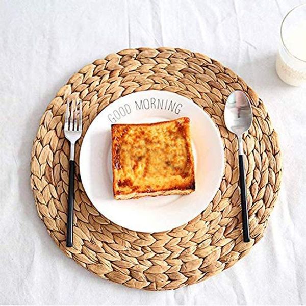 

mats & pads 6pcs hand-woven cucurbita placemat casserole mat insulation straw water hyacinth 35cm